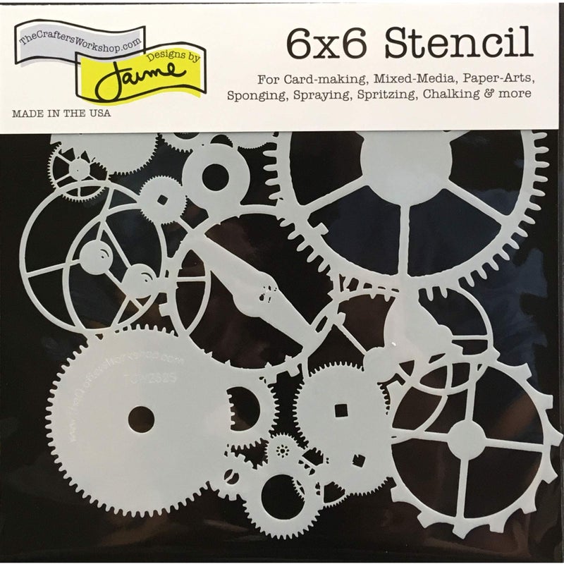 The Crafter's Workshop The Crafterâ€™s Workshop - Reusable Mechanical Stencil for Painting and Crafts â€“ Time and Gear Motif for Journaling and Canvas â€“ 2 Pk, 6" x 6" â€“ Gears/Time Travel 6x6 - Image 2